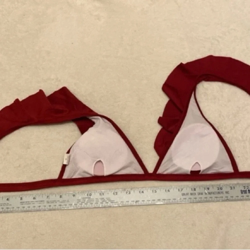 SHEIN Ruffled Dark Red Bikini Top